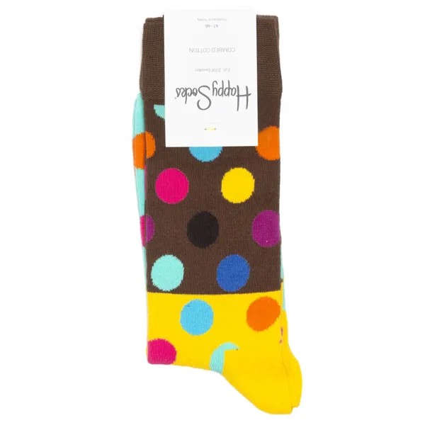 Носки унисекс Happy Socks Happy-Socks-Big-Dot-Brown-Yellow разноцветные 41-46