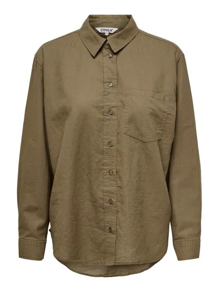 Блуза ONLY Oversized Basic Hemd Leinen Business Shirt ONLTOKYO, цвет Dunkelbraun