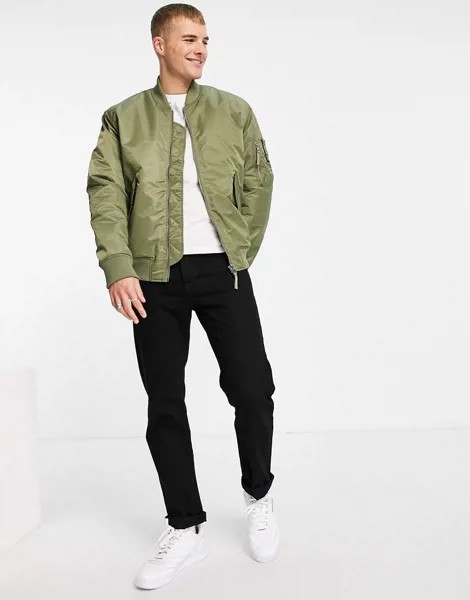 Утепленный бомбер оливкового цвета Topman MA1-Зеленый цвет