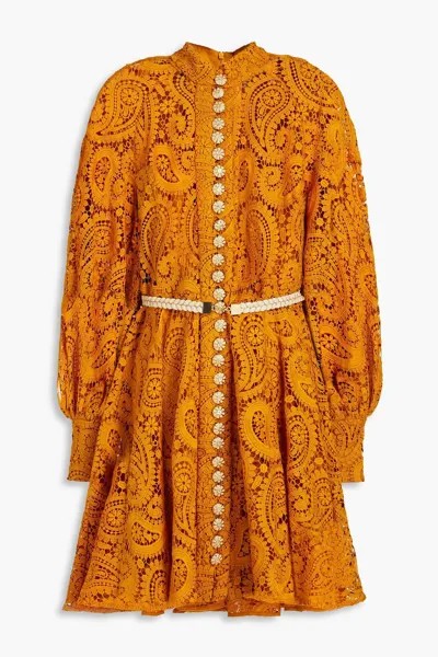 Платье мини из кружева макраме с декором ZIMMERMANN, шафрановый