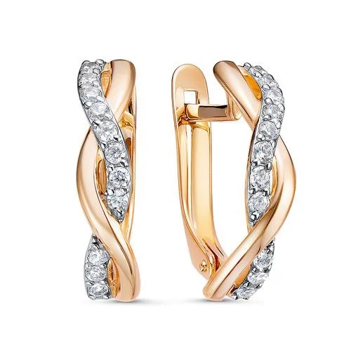 Серьги Del'ta, красное золото, 585 проба, фианит, золотой, красный