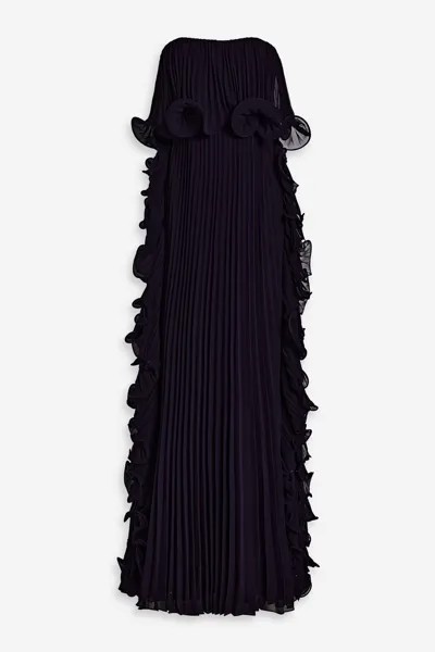 Плиссированное шифоновое платье без бретелек с оборками Badgley Mischka, темно фиолетовый