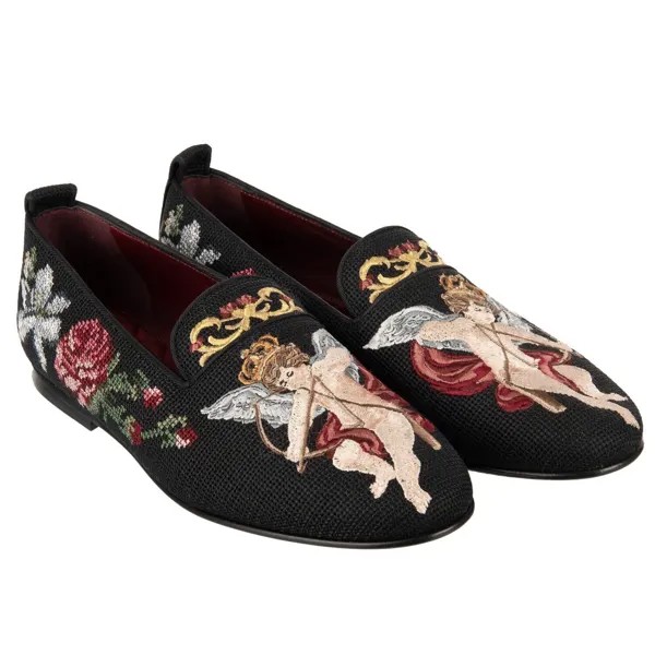 Dolce - Gabbana Лоферы в стиле барокко Crown Angel Rose, обувь Young Pope, черный 12133