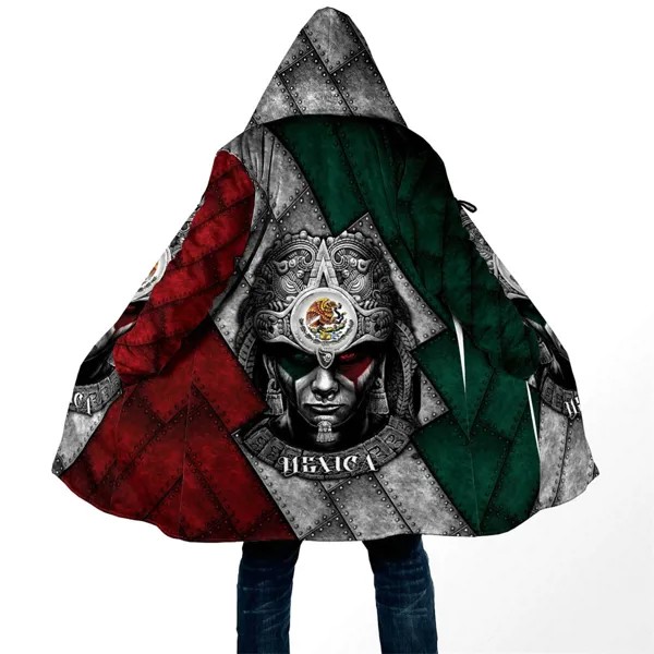 Накидка зимняя мужская с капюшоном, плотная теплая плащ мексиканского ацтекского воина, с 3D-принтом, ветрозащитная накидка с капюшоном