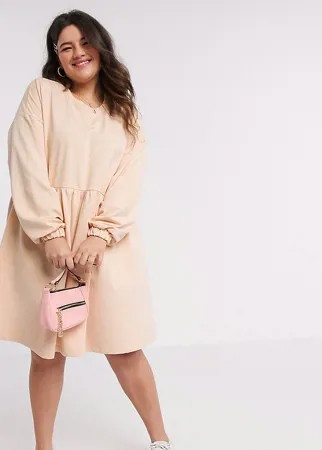 Бежевое трикотажное платье мини свободного кроя с длинными рукавами ASOS DESIGN Curve-Бежевый