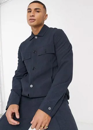 Темно-синяя строгая куртка с вафельной фактурой с карманами ASOS DESIGN-Серый