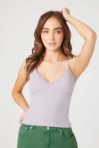 Майка с V-образным вырезом и кружевной отделкой Forever 21, лавандовый