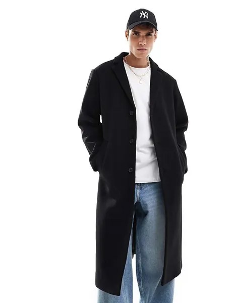Черное шерстяное пальто стандартного кроя ASOS DESIGN