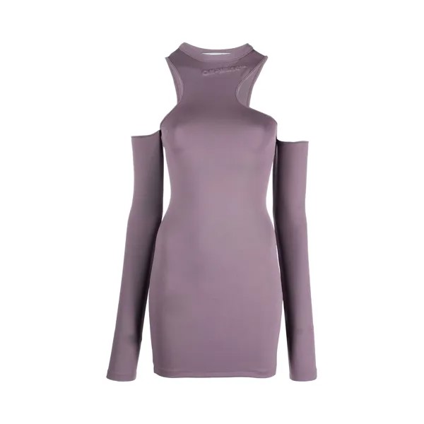 Гладкое асимметричное мини-платье Off-White с длинными рукавами, цвет Фиолетовый