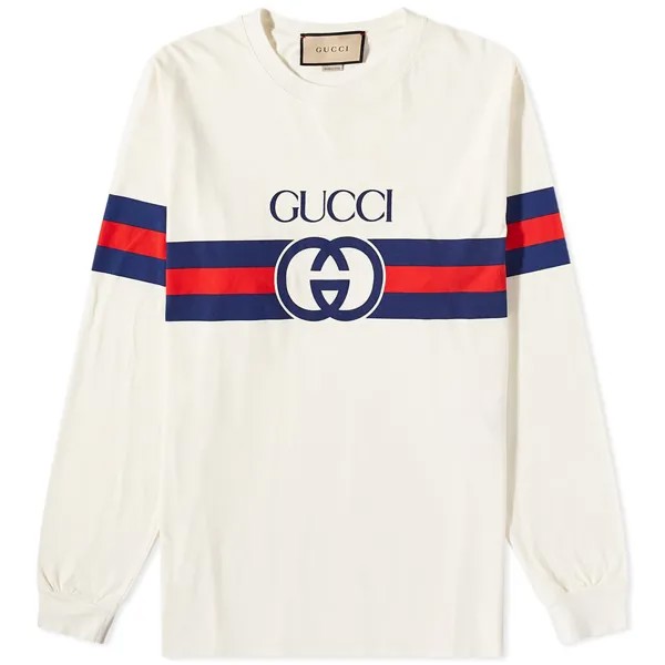 Футболка с длинным рукавом и новым логотипом Gucci, белый