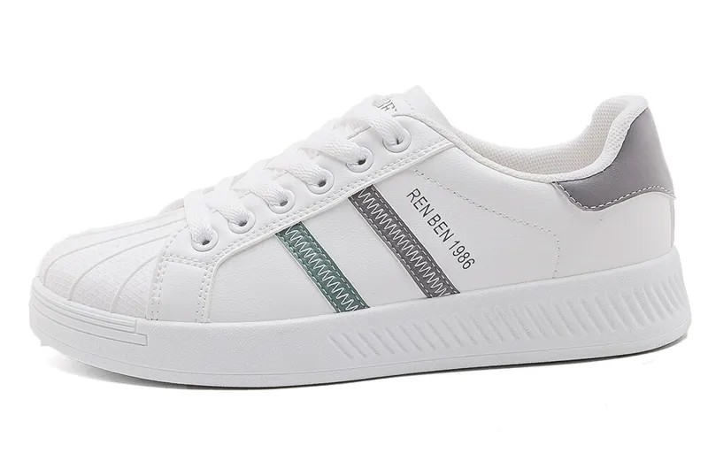 Кроссовки RENBEN Skateboarding Shoes Women's Low-top White/Gray/Green, белый/серый