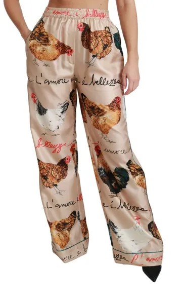 DOLCE - GABBANA Брюки Шелковые пижамные брюки с курицей и курицей IT38 / US4 / XS Рекомендуемая розничная цена 1400 долларов США