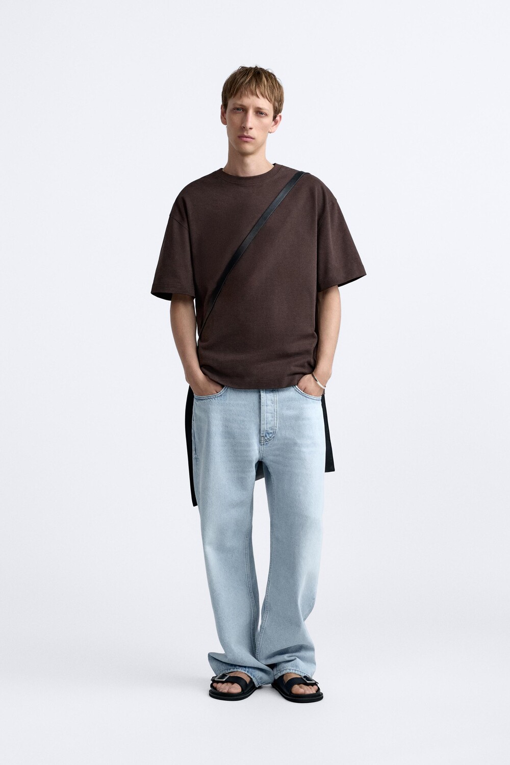 Джинсы свободного кроя из хлопкового денима ZARA, синий