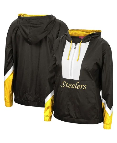 Женская черная ветровка с капюшоном Pittsburgh Steelers с молнией до половины Mitchell & Ness, черный