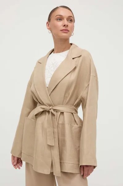 Льняной пиджак Weekend Max Mara, бежевый