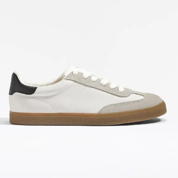Кеды Oysho Trainers With Nylon And Split-leather Pieces, светло-коричневый/коричневый/белый