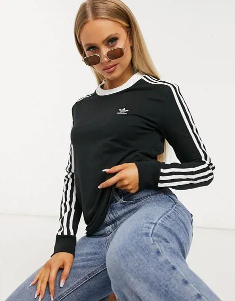 Черный лонгслив с тремя полосками adidas Originals adicolor-Черный цвет