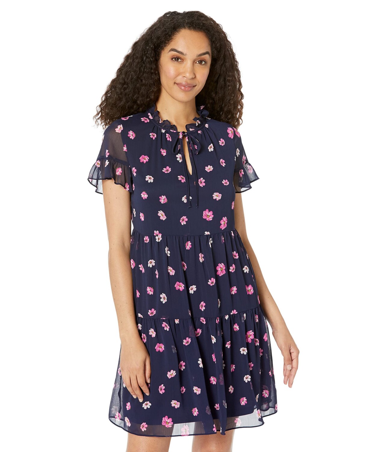 Платье DKNY, Printed Ruffle Neck Dress
