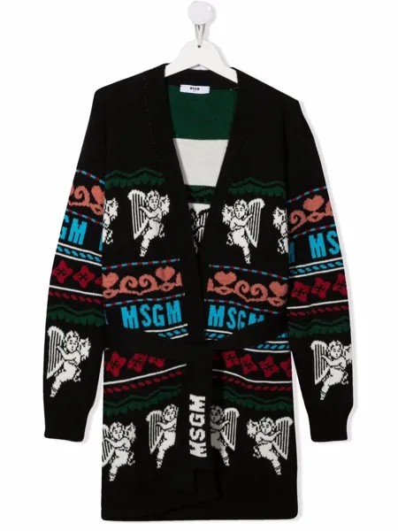 MSGM Kids кардиган с поясом и логотипом