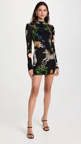 Платье Monse Long Sleeve Print Velvet Cocktail, черный