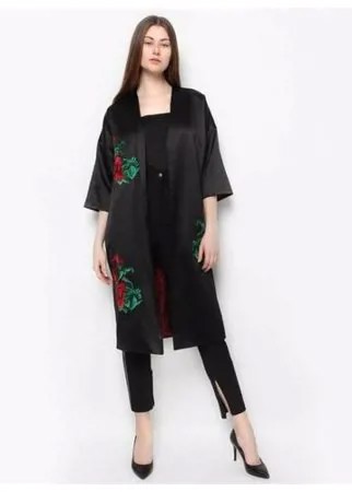 SEANNA Пальто-кимоно из черного атласа с вышивкой 
