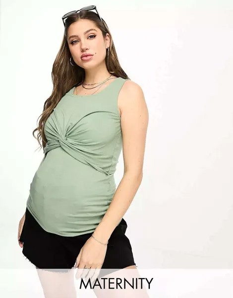 Зеленая футболка без рукавов со рюшами Mamalicious Maternity Mama.licious