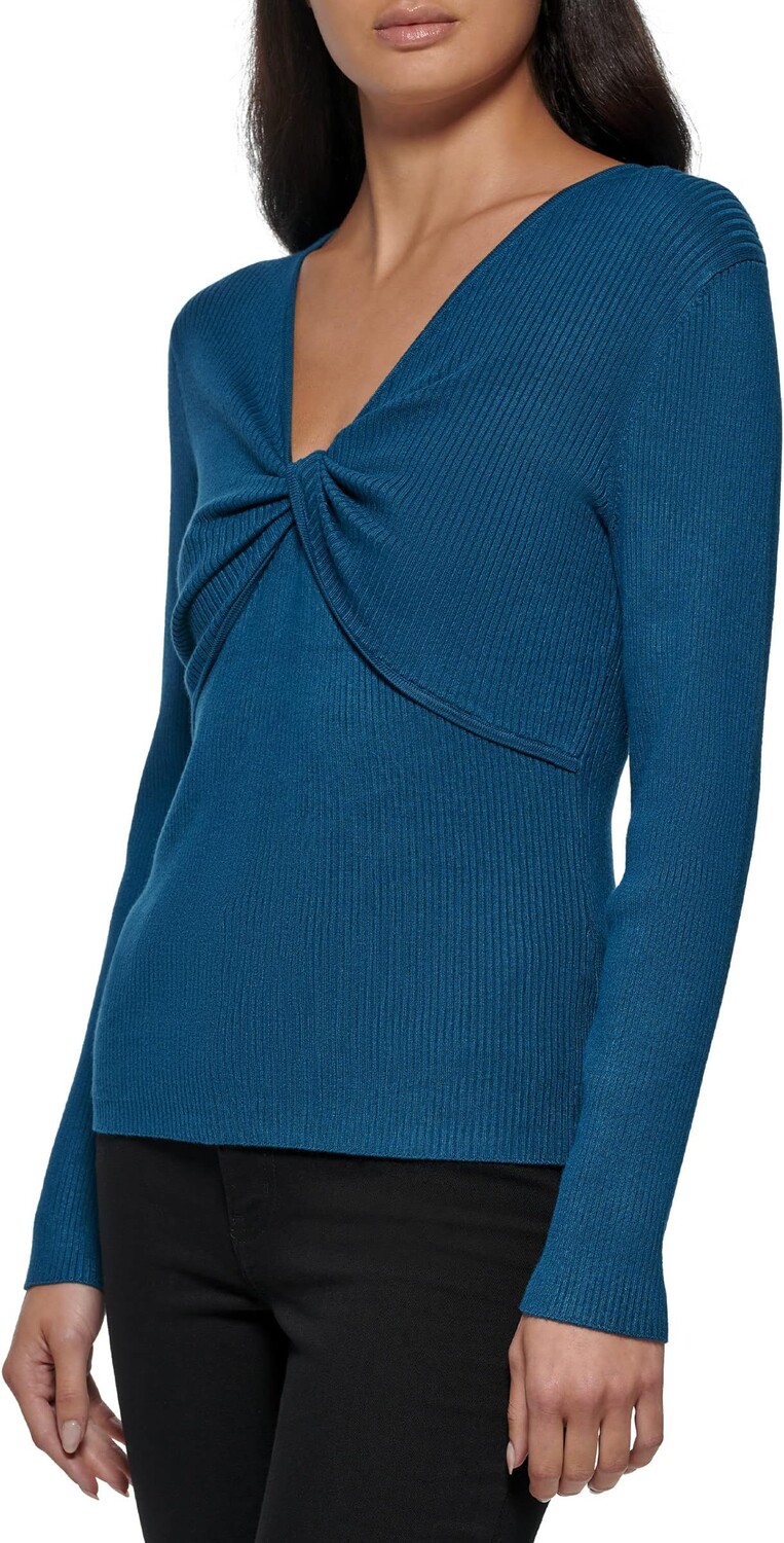 Топ Calvin Klein Long Sleeve V-Neck with Twist Detail, цвет Cypress