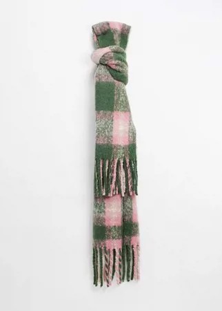 Oversized-шарф с начесом в зеленую и розовую клетку Vero Moda-Мульти