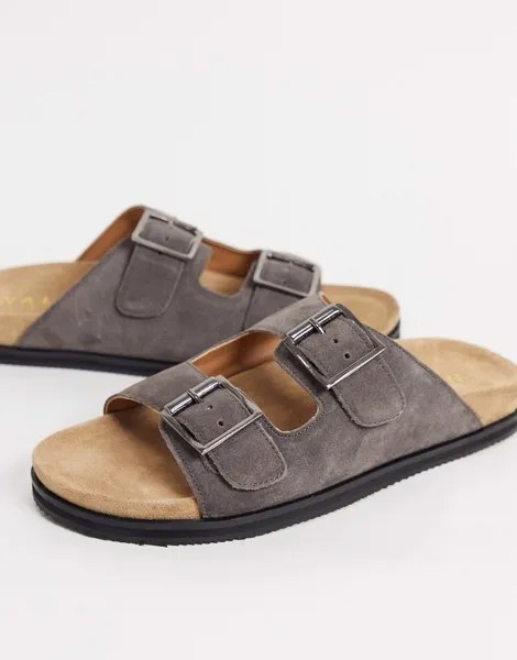 Серо-коричневые замшевые сандалии с двойным ремешком Walk London Sunset-Серый