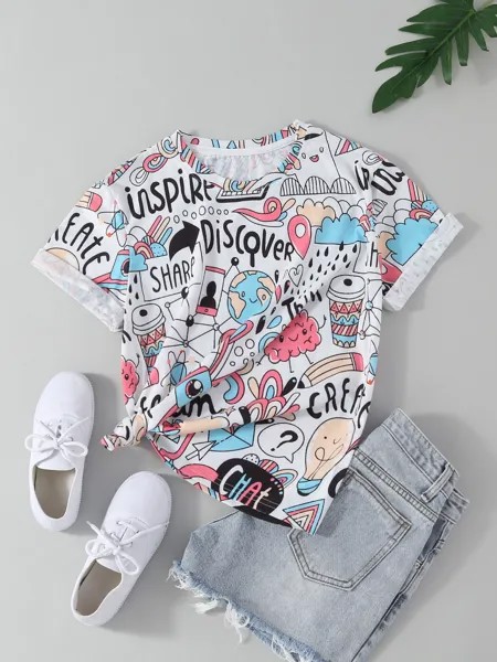 SHEIN EZwear футболка с рисунком и персонажами, многоцветный