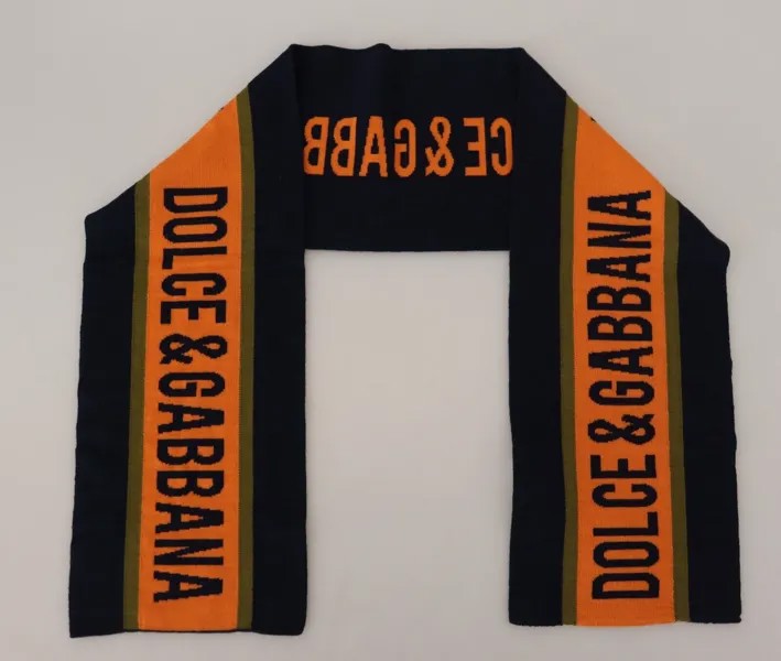 DOLCE - GABBANA Шарф Черный Оранжевый DG с логотипом, шаль 120см x 19см 500долл. США