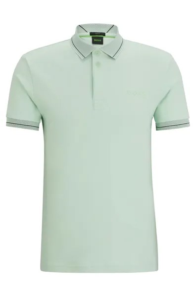 Футболка поло Boss Interlock-cotton Slim-fit With Mesh Logo, светло-зеленый