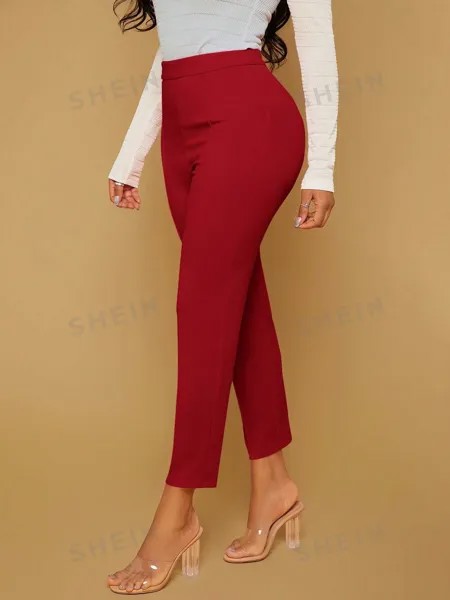 SHEIN SXY Женские однотонные брюки узкого кроя полной длины, красный