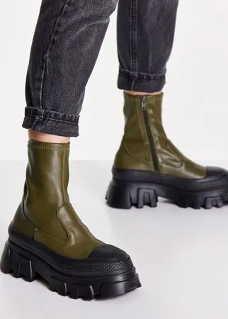 Ботинки цвета хаки с толстой подошвой и вставкой на носке ASOS DESIGN Anarchy-Зеленый цвет