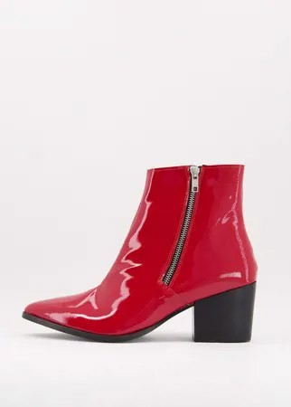 Красные лакированные кожаные ботинки челси на каблуке с заостренным носом ASOS DESIGN-Красный