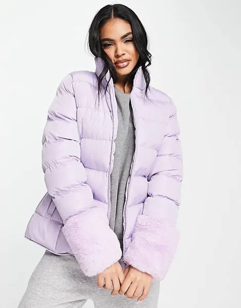 Сиреневая пуховик Threadbare Ski с манжетами из искусственного меха