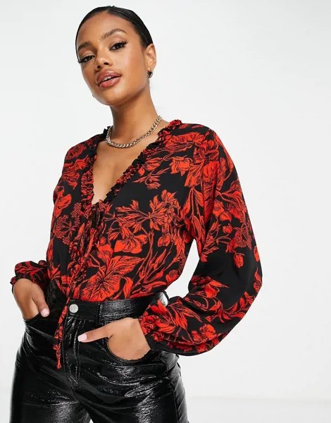 Цветочная блузка с завязками спереди In The Style-Multi