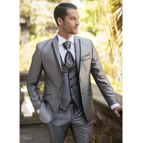 Мужские костюмы из 3 предметов, серебристые однобортные смокинги с лацканами для свадьбы, мужской костюм, приталенный костюм, мужская одежда (пиджак + брюки + жилет)