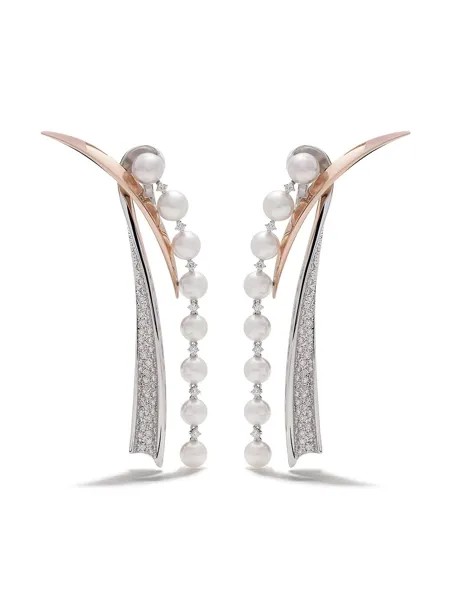 TASAKI серьги Waterfall из розового и белого золота с бриллиантами и жемчугом
