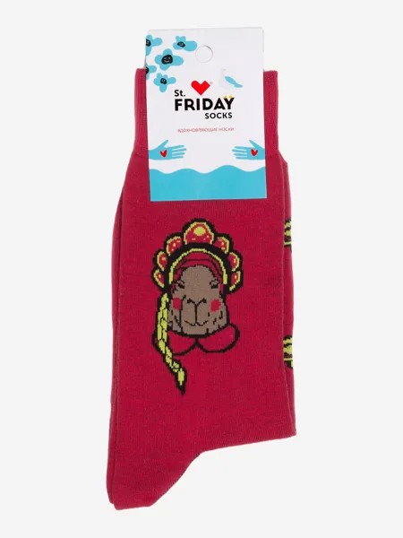 Носки с рисунками St.Friday Socks - Капибара в кокошнике, Красный