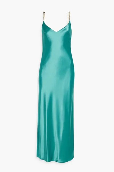 Атласное платье-комбинация макси, украшенное цепочкой Galvan  London, бирюзовый