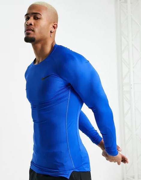 Синий лонгслив Nike Pro Training-Голубой