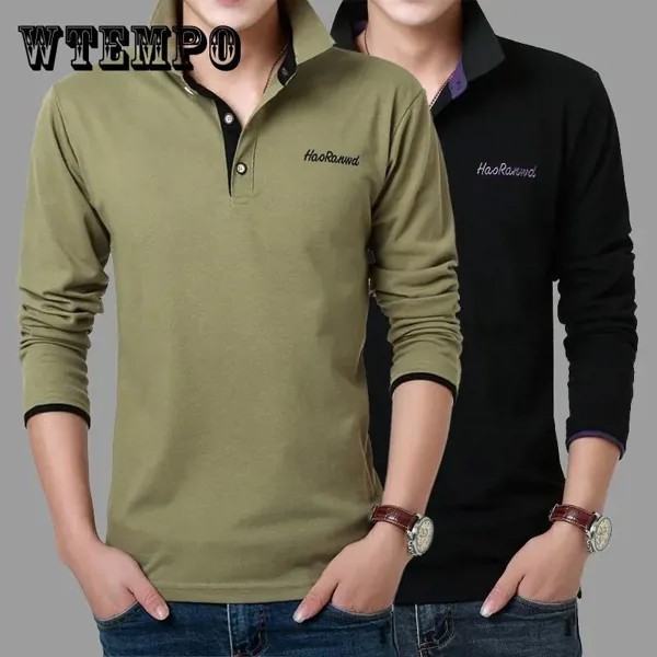 Осенняя футболка с длинными рукавами Нагрудная рубашка поло Нижняя рубашка Свободный и удобный топ Подходит для мужчин молодого и среднего возраста