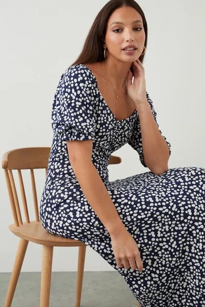 Высокое темно-синее платье миди в горошек в форме сердца Dorothy Perkins, темно-синий
