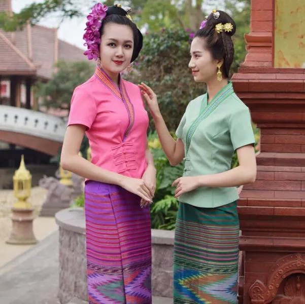 Традиционная одежда Тайланд дай, женские костюмы, куртка и юбка, весна-лето, уникальный костюм для работы с коротким рукавом, праздничная фо...