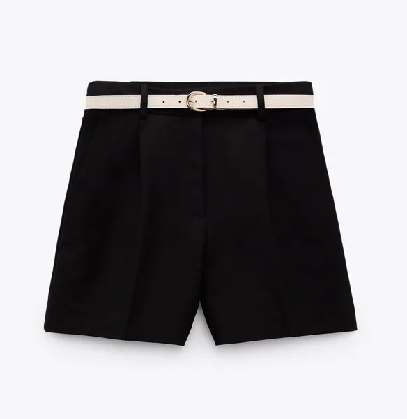 Шорты Zara Double-fabric Bermuda With Belt, черный