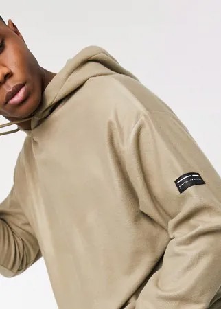 Oversized-худи из флиса бежево-коричневого цвета с нашивкой ASOS DESIGN-Бежевый