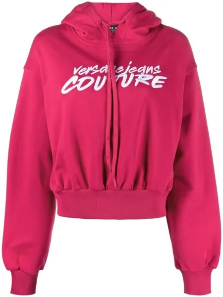 Versace Jeans Couture укороченное худи с вышитым логотипом, розовый