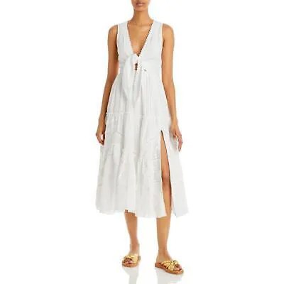 Hemant - Nandita Женское белое хлопковое многоярусное платье миди с кружевной вставкой S BHFO 6658