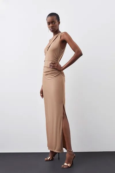 Платье миди на одно плечо из крепа из джерси Karen Millen, бежевый